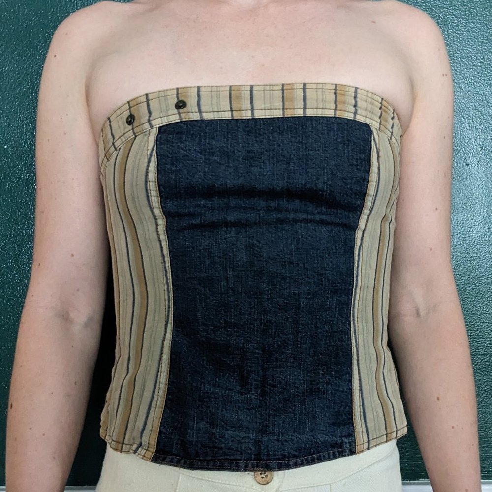 Sigal Dekel Denim Strapless Bustier Top, XS